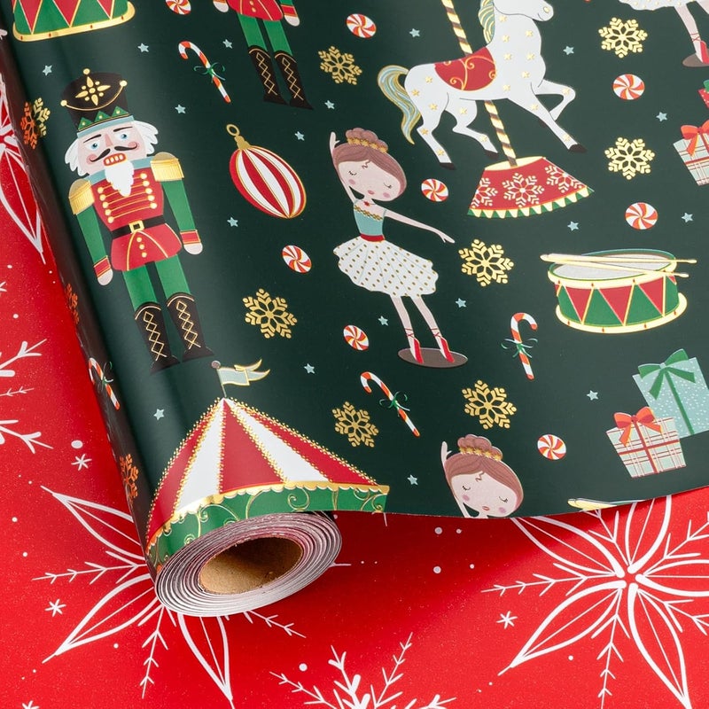 Retrify Christmas Wrapping Paper - Nutcracker Girl Ballet Snowflake Pattern Elegant Green Gift Wrap Paper for Holiday Shower Party Celebration - 17 Inch x 32.8 Feet Mini Roll - Image 2